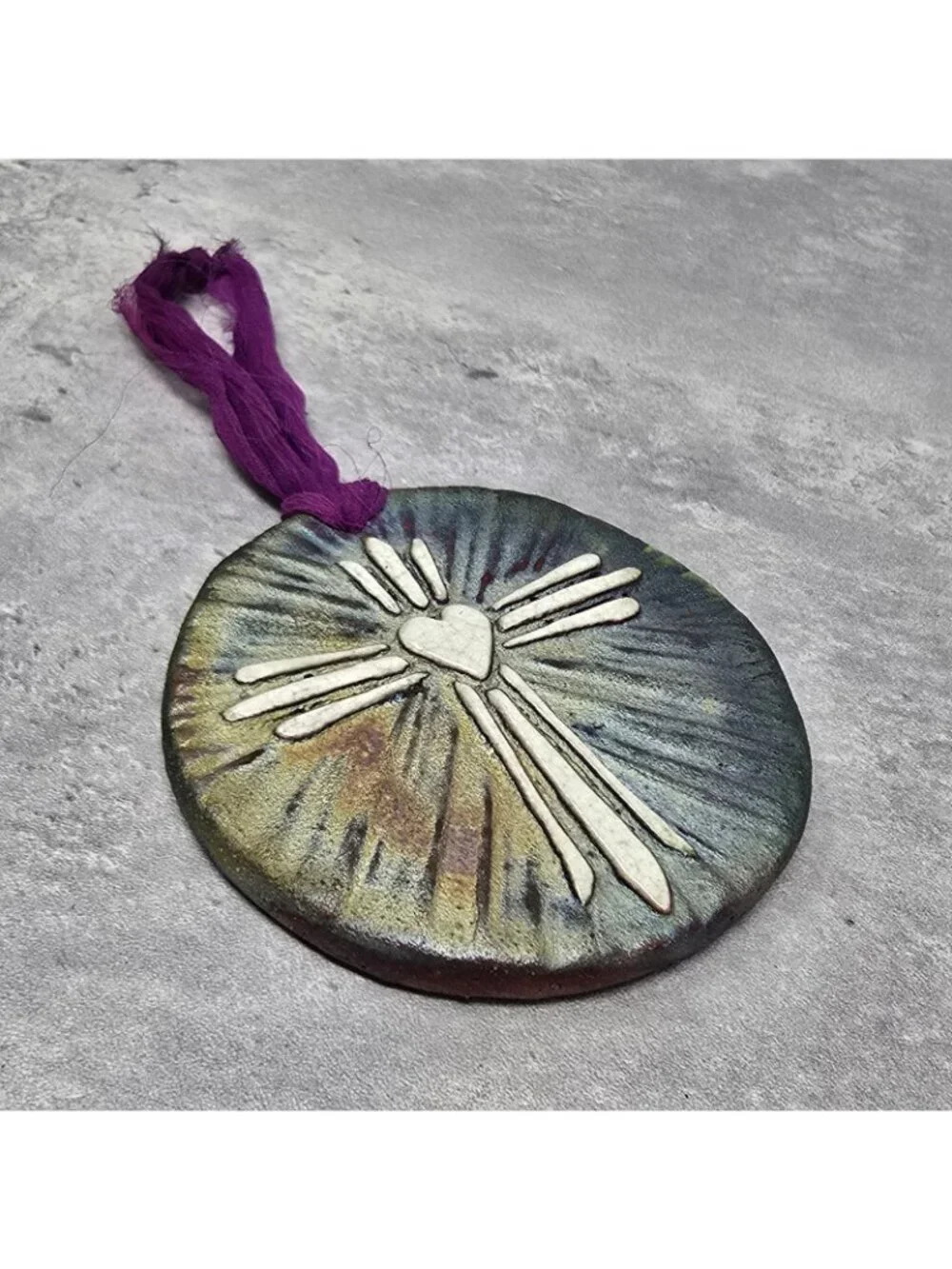 Raku Pottery Christmas Medallion Cross Signed Diller I Am Grateful Religious